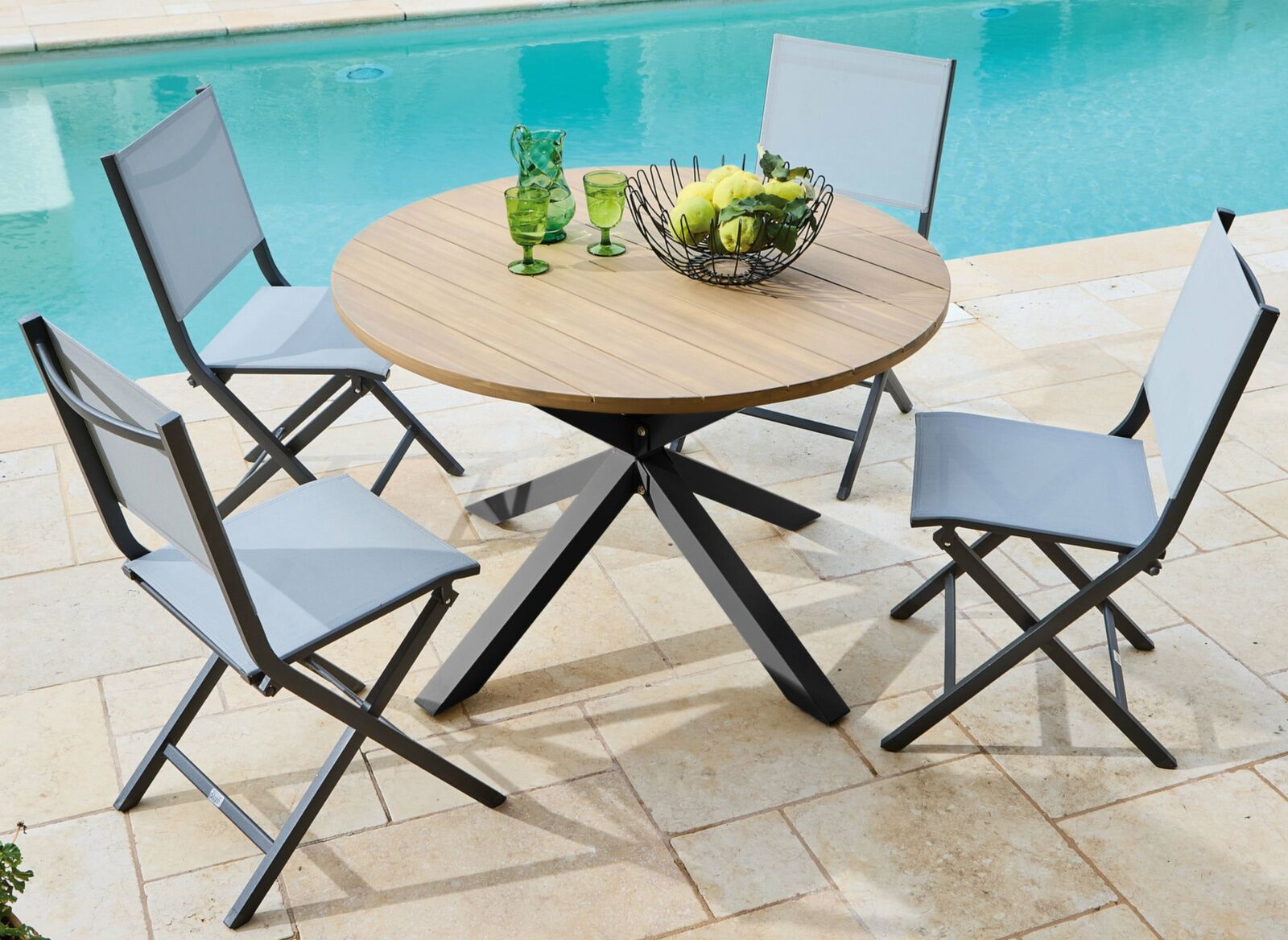 Table Oriane ø 112 cm, plateau acacia FSC®