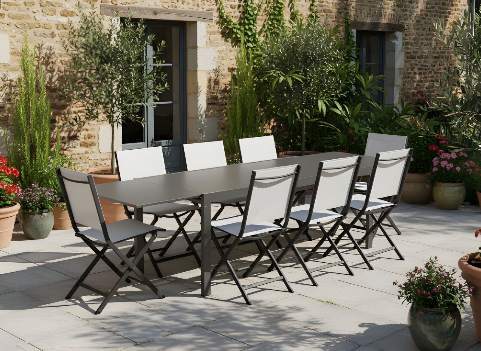 Table Eloïse 135/270 cm, plateau verre