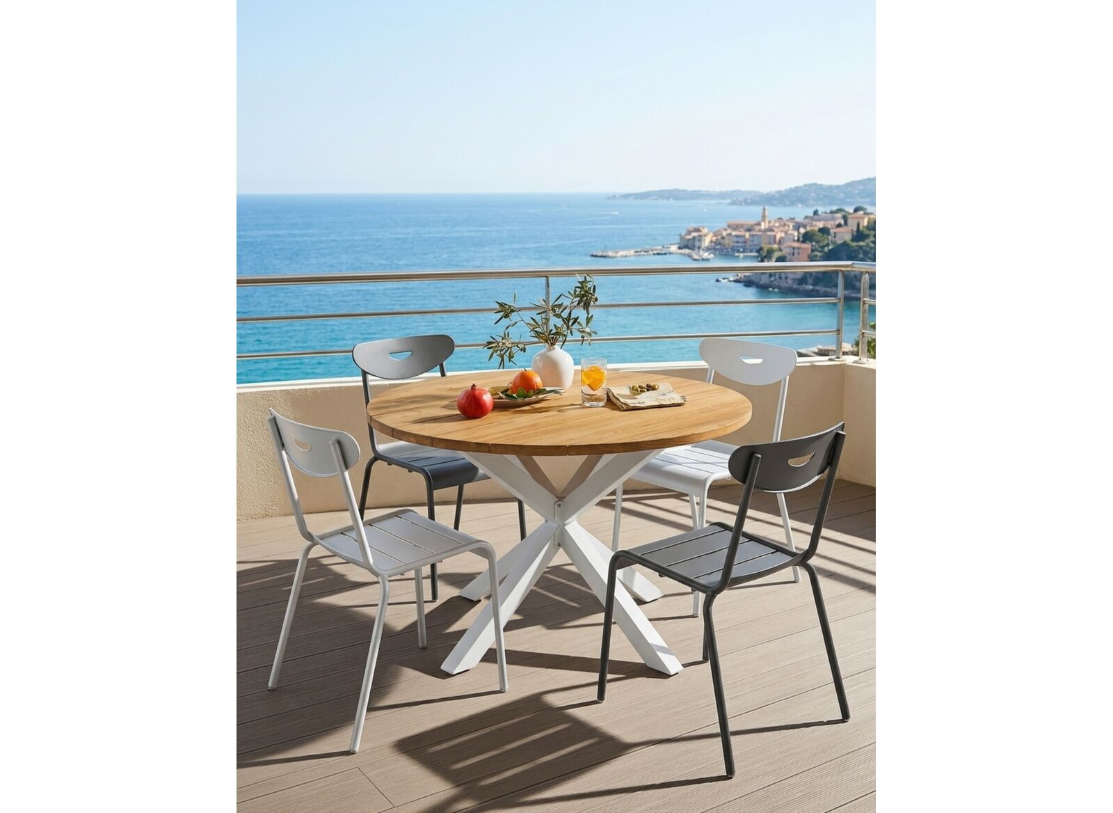 Ensemble Table Oria ø111.5 cm + 4 chaises Smiley