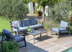 Ensemble de jardin complet fauteuils canapé et table basse - Alizé