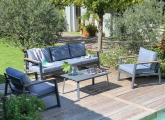 Ensemble de jardin complet fauteuils canapé et table basse - Alizé