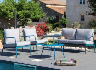 Salon de jardin complet acier et coussins déhoussables - Alizé