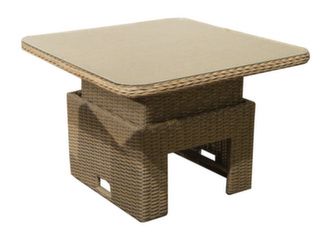 Table basse élévatrice en résine tressée et plateau verre - Proloisirs