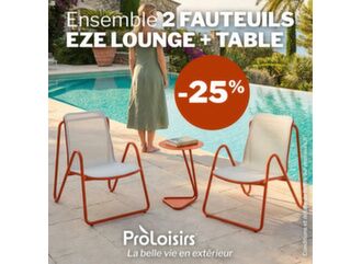 Ensemble 2 fauteuils lounge + 1 table basse EZE